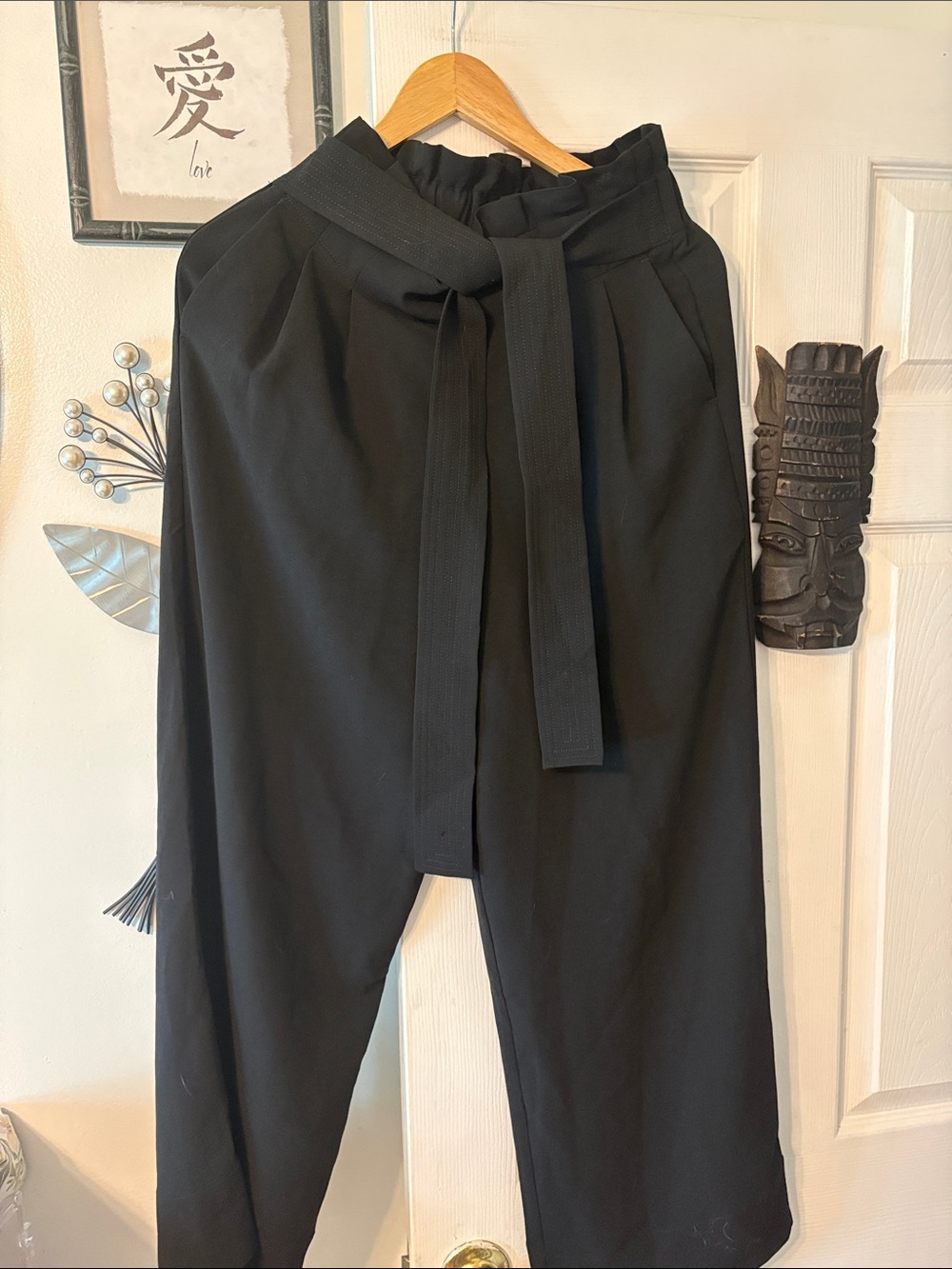 Madewell Black Wide-Leg High-Waist Tie-Belt Pants